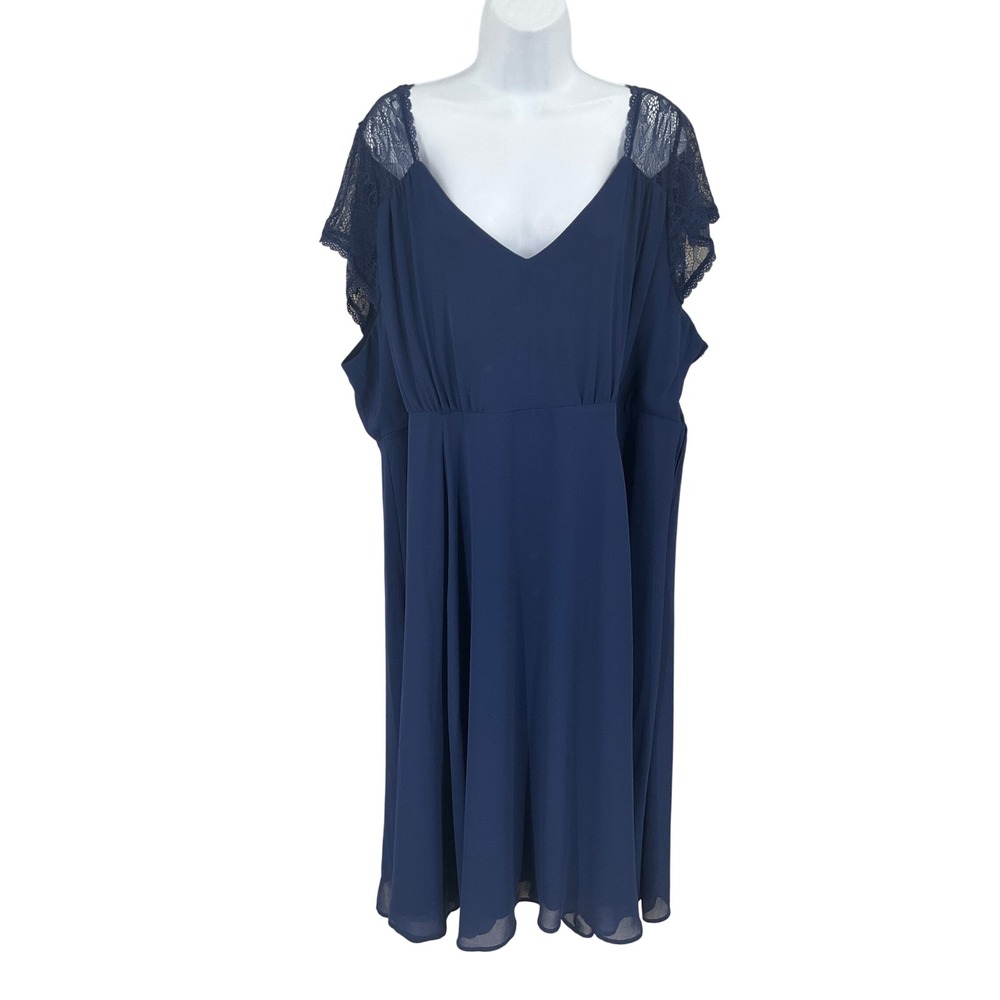 Torrid Dress Womens 24 Blue Lace Trim Chiffon V-Neck Romantic Feminine Dainty